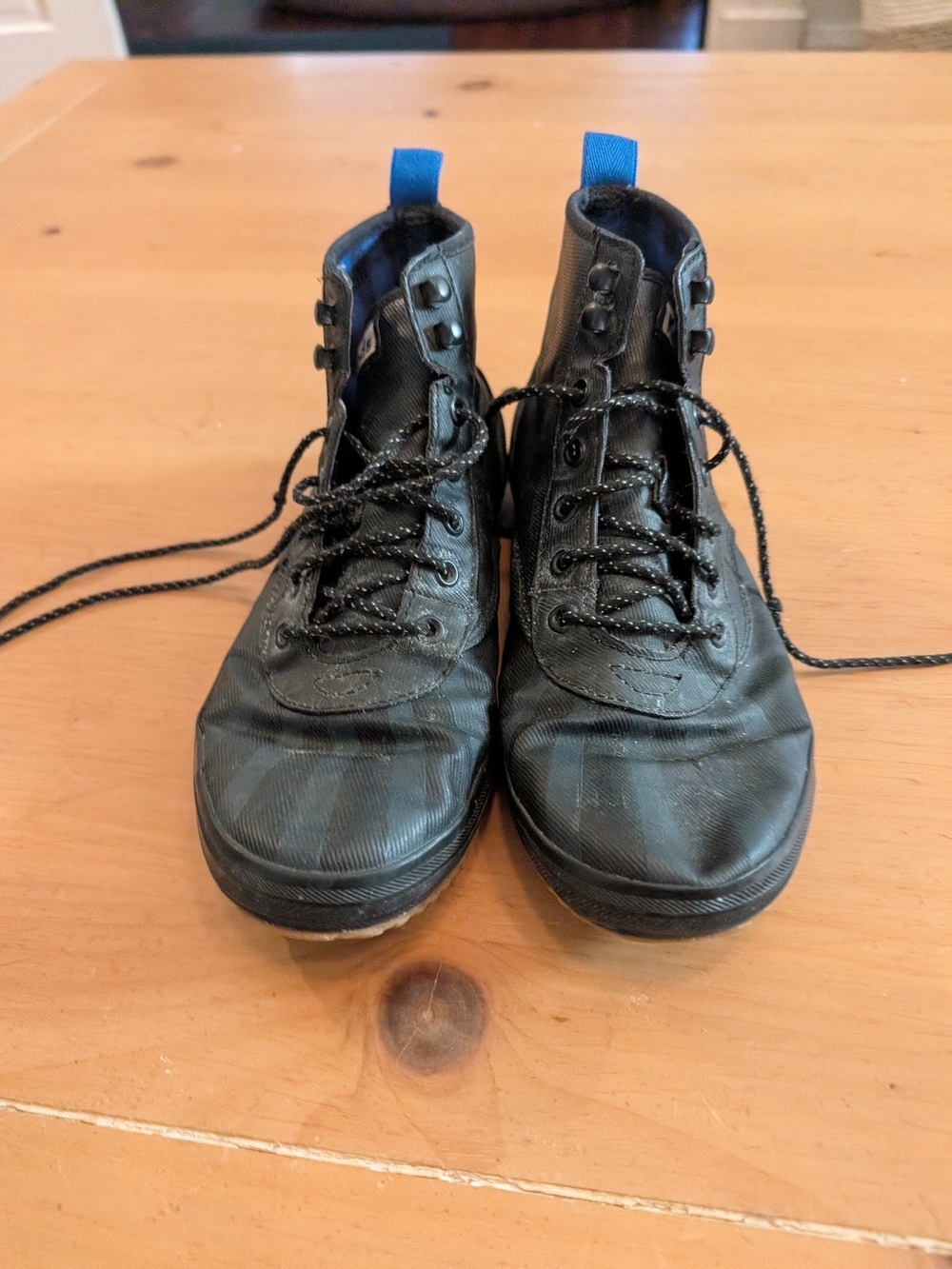 Keds Black Lace-Up High-Top Boots with Blue Pull Tabs